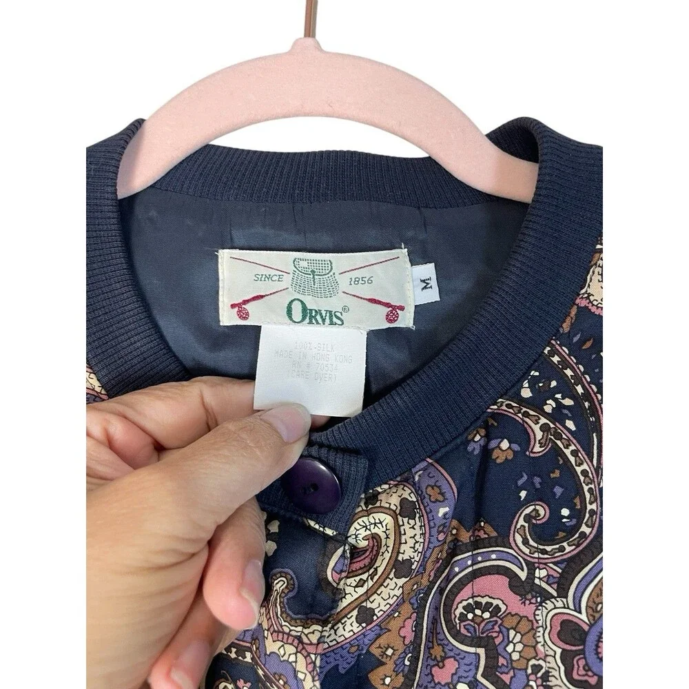 Vintage Women's Orvis 100% Silk Button Vest Paisley Quilted Medium Gorpcore - Picture 4 of 9